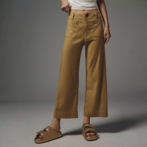 Anthropologie Pants - ANTHROPOLOGIE Linen Blend Crop Wide-Leg Pants in Tan Size 25